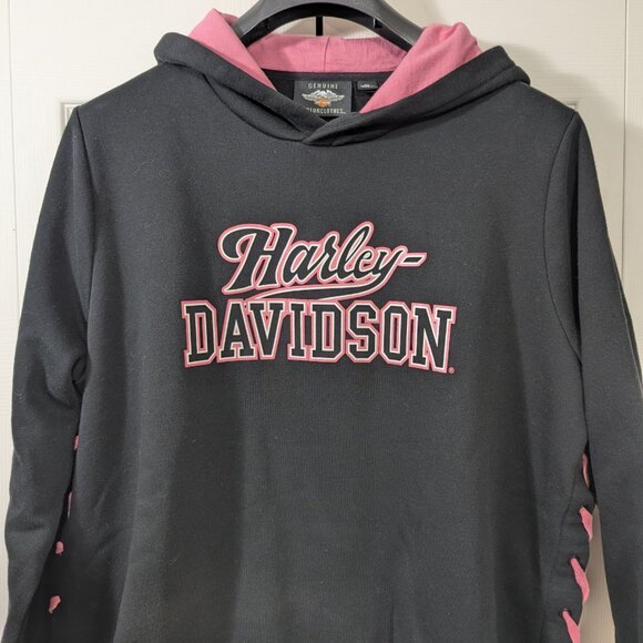 Harley Davidson Women's Black and Pink Pullover Hoodie - Picture 3 of 14